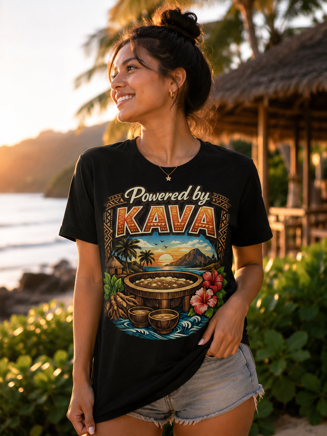“Powered by Kava” Kava Culture T-Shirt | Fiji-Inspired Graphic Tee