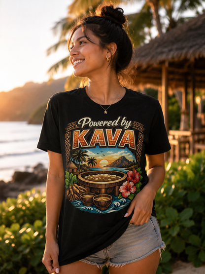 “Powered by Kava” Kava Culture T-Shirt | Fiji-Inspired Graphic Tee