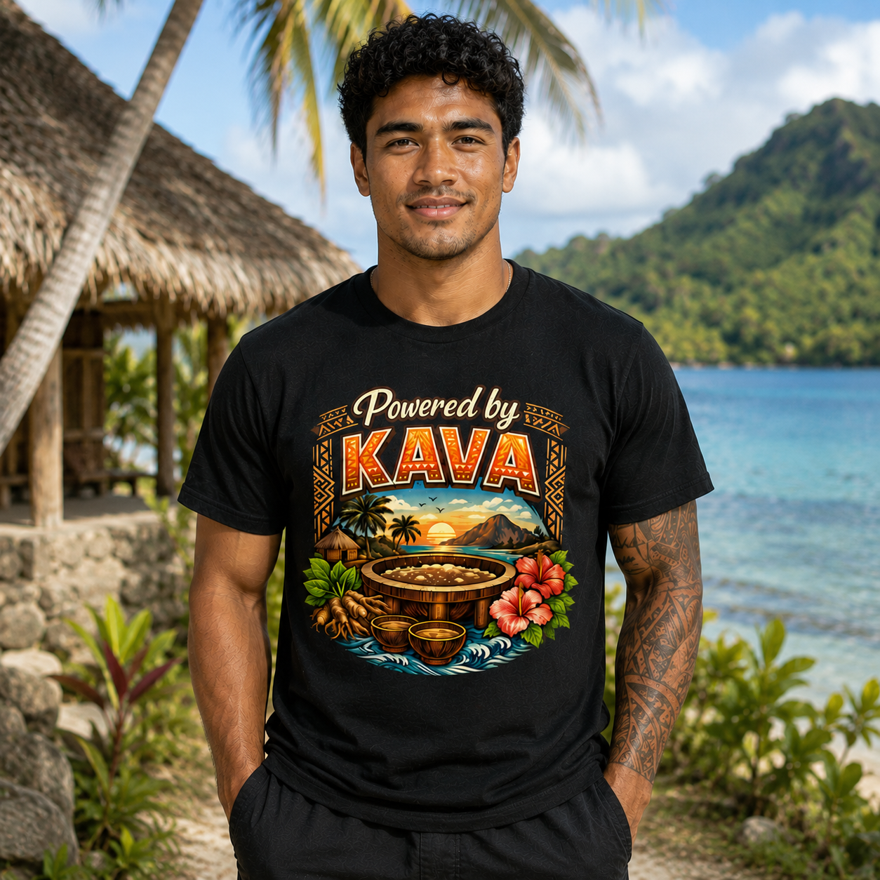 “Powered by Kava” Kava Culture T-Shirt | Fiji-Inspired Graphic Tee - Kava Pros