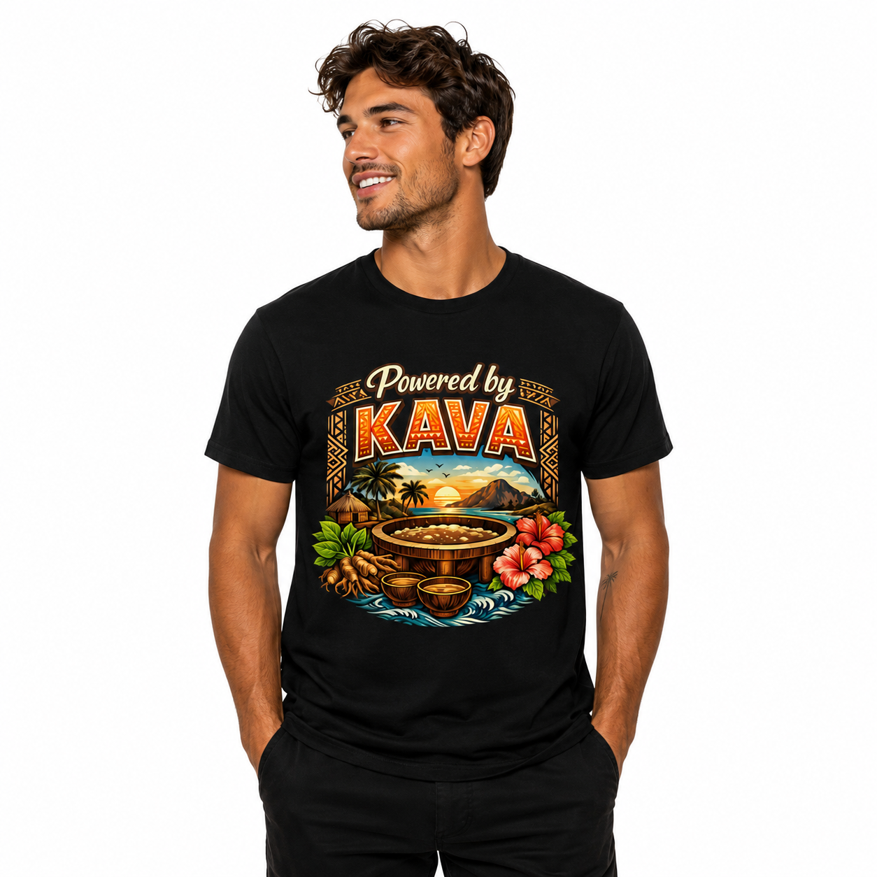 “Powered by Kava” Kava Culture T-Shirt | Fiji-Inspired Graphic Tee - Kava Pros